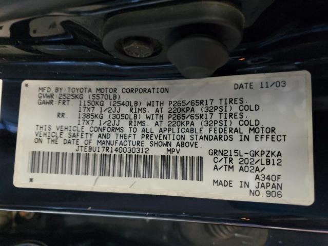 2004 TOYOTA 4RUNNER LI JTEBU17R140030312