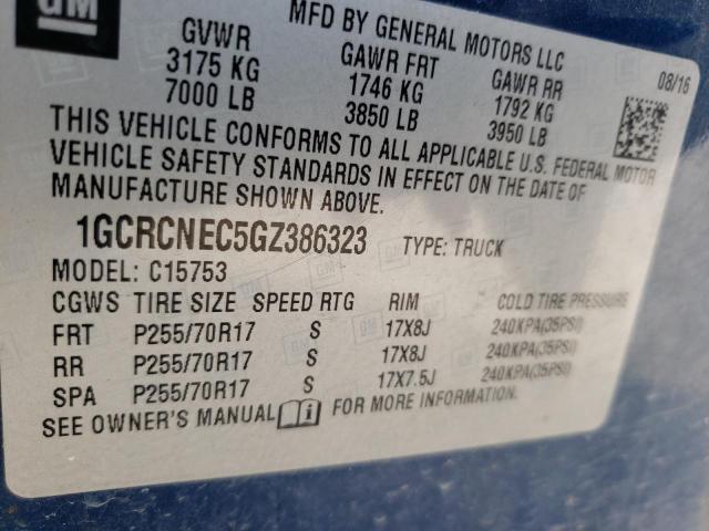2016 CHEVROLET SILV1500 4 1GCRCNEC5GZ386323