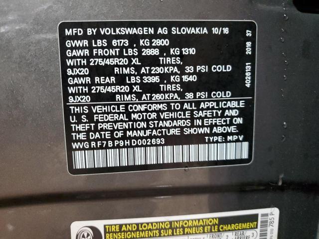 2017 VOLKSWAGEN TOUAREG WO WVGRF7BP9HD002693