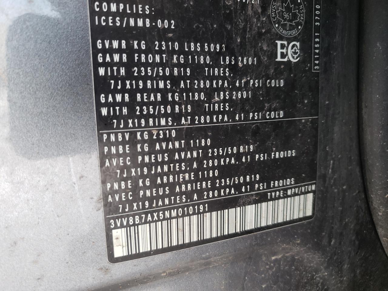 3VV8B7AX5NM010191 2022 Volkswagen Tiguan Se R-Line Black