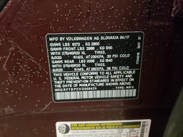 2017 VOLKSWAGEN TOUAREG WO WVGRF7BP2HD006424