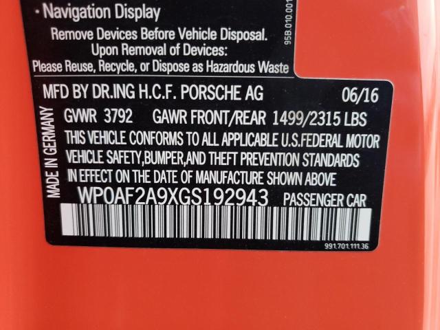 2016 PORSCHE 911 GT3 RS WP0AF2A9XGS192943