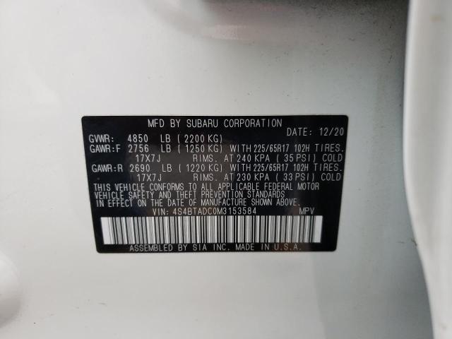 2021 SUBARU OUTBACK PR - 4S4BTADC0M3153584