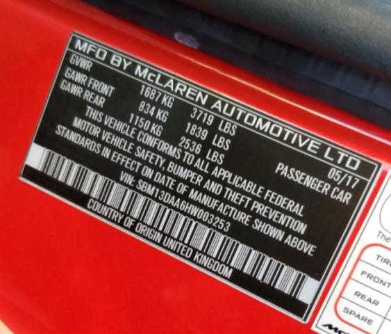 2017 MCLAREN AUTOMOTIVE 570S SBM13DAA6HW003253