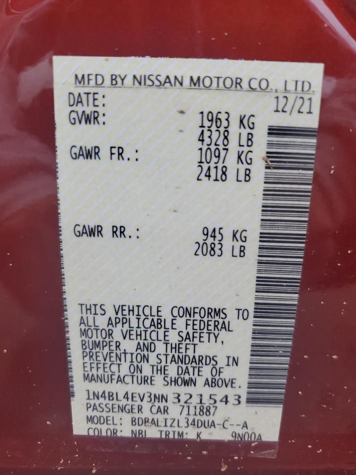 1N4BL4EV3NN321543 NISSAN ALTIMA 2022