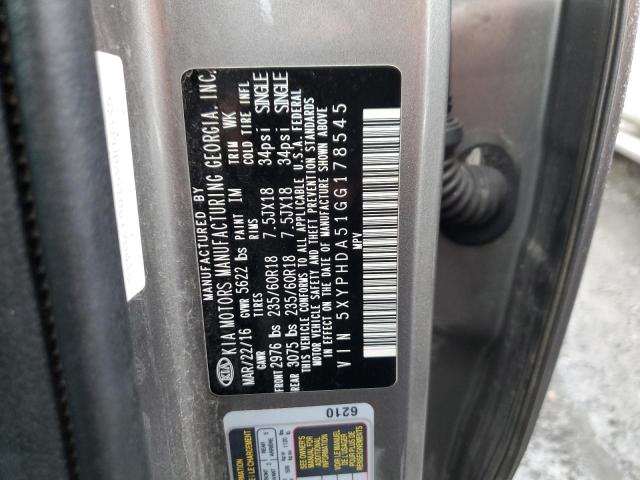 5XYPHDA51GG178545 KIA SORENTO EX