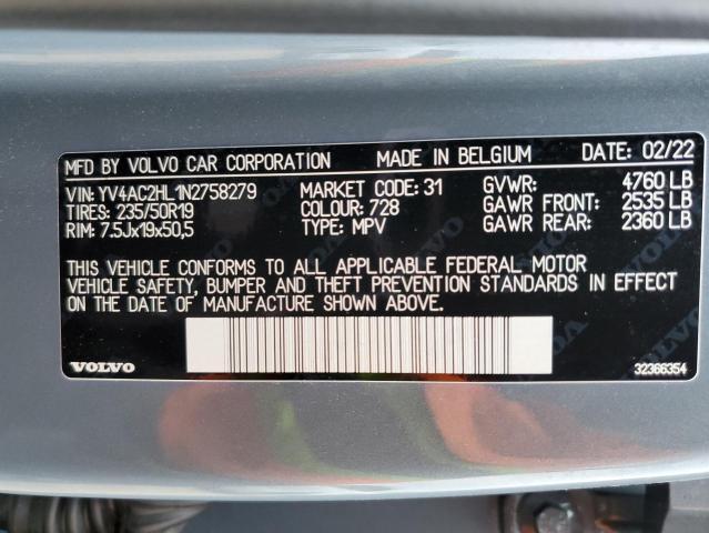 2022 VOLVO XC40 T4 IN YV4AC2HL1N2758279