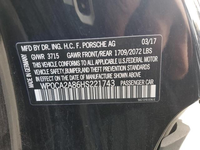 2017 PORSCHE BOXSTER WP0CA2A86HS221743