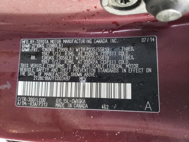 2015 LEXUS RX 450H 2T2BC1BA7FC003497