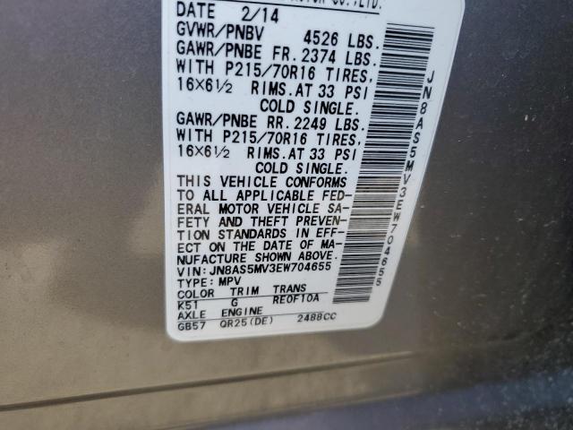JN8AS5MV3EW704655 Nissan Rogue Select S