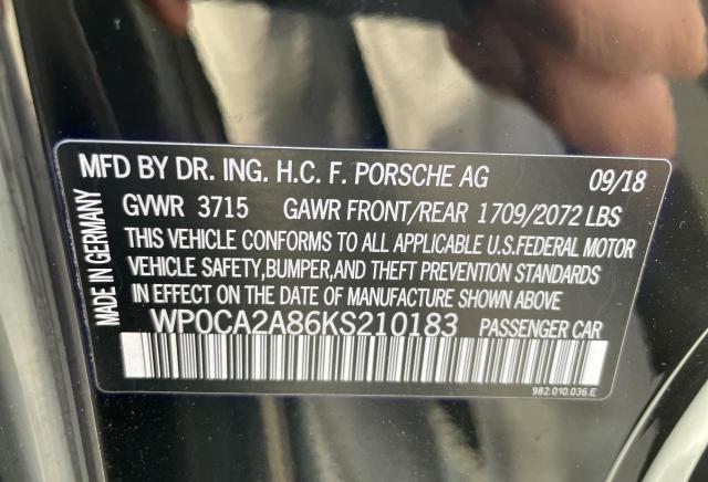 2019 PORSCHE BOXSTER BA WP0CA2A86KS210183