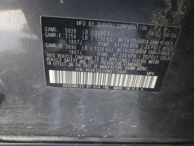 2021 SUBARU OUTBACK ON 4S4BTGLD2M3112645
