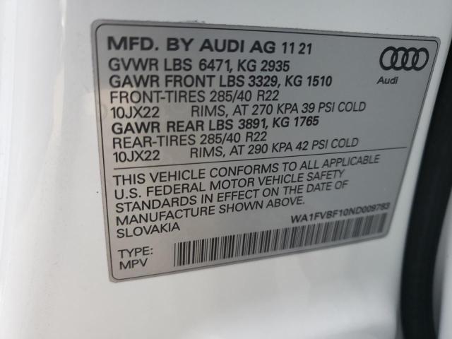 2022 AUDI Q8 PRESTIG - WA1FVBF10ND009783