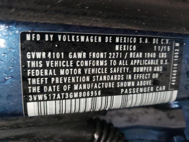 2016 VOLKSWAGEN BEETLE S/S 3VW517AT3GM806956