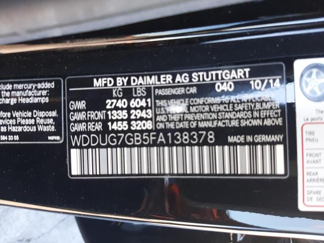 2015 MERCEDES-BENZ S S600 - WDDUG7GB5FA138378