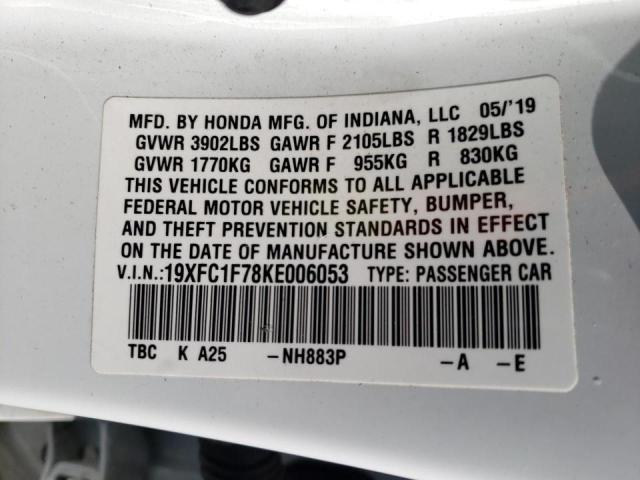 2019 HONDA CIVIC EXL - 19XFC1F78KE006053