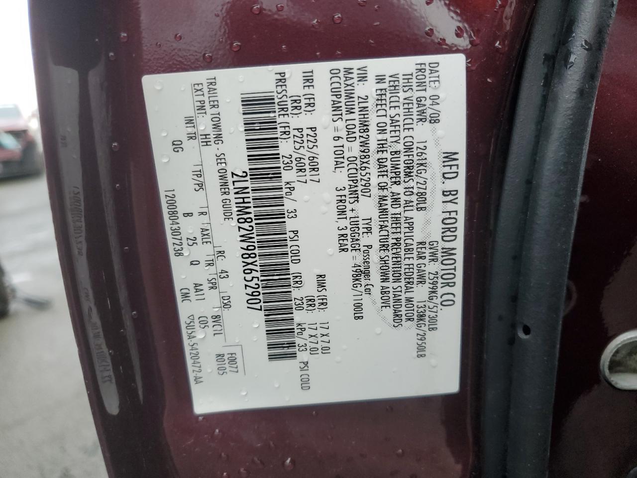 2LNHM82W98X652907 2008 Lincoln Town Car Signature Limited