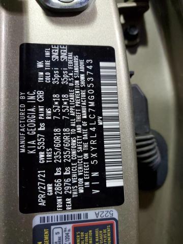 5XYRL4LC7MG053743 KIA SORENTO S