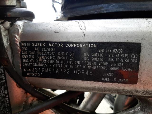 2002 SUZUKI GS500 JS1GM51A722100945