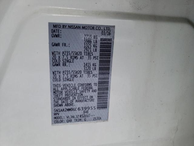 5N1AR2MM0GC639955 Nissan Pathfinder S