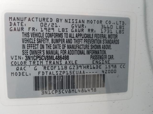 3N1CP5CV8ML486498 Nissan KICKS SV