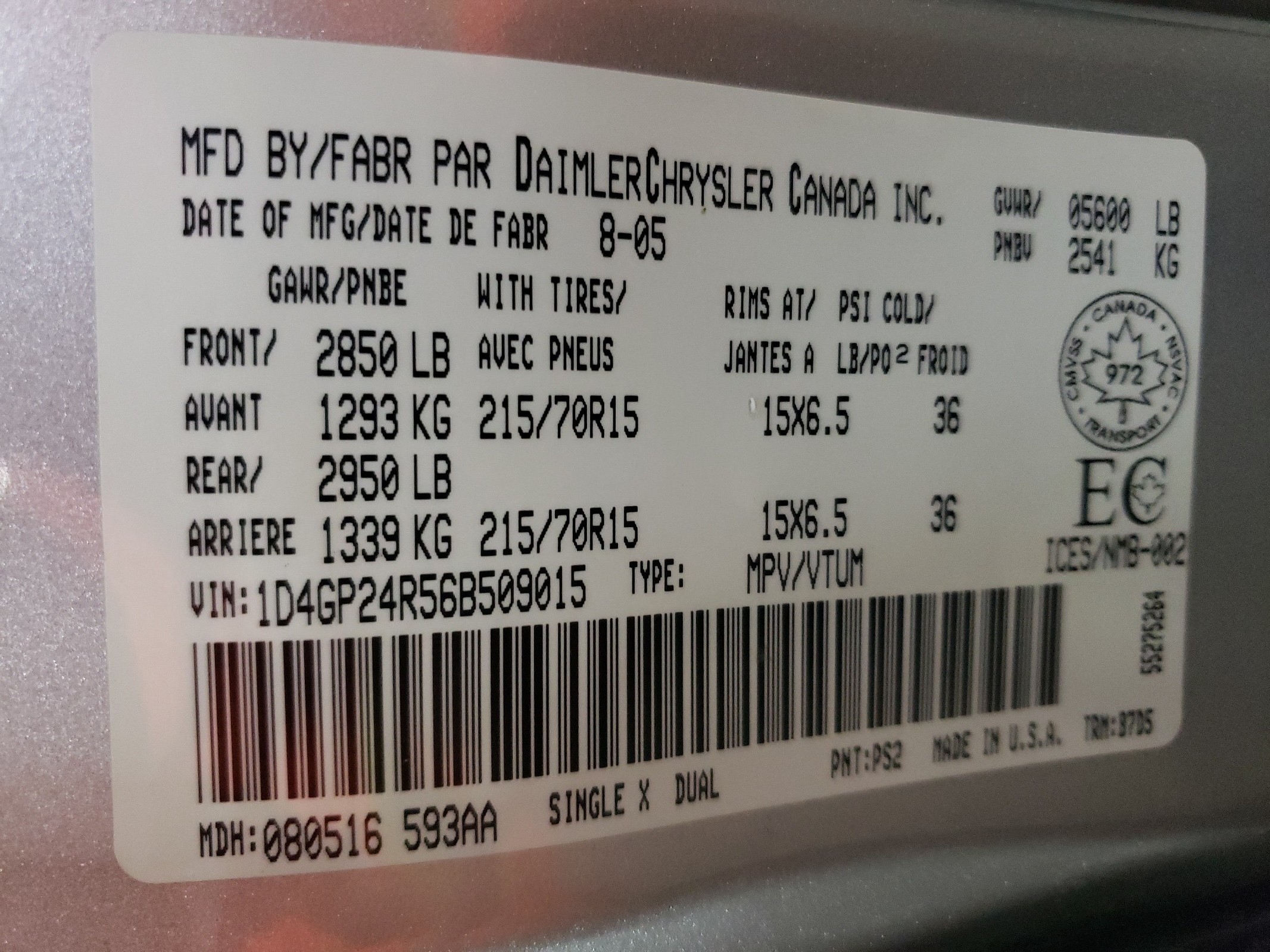 1D4GP24R56B509015 2006 Dodge Grand Caravan Se