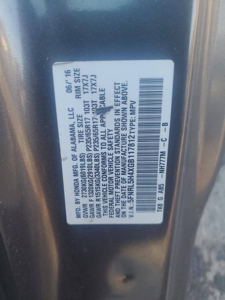 5FNRL5H4XGB117812 2016 Honda Odyssey Ex