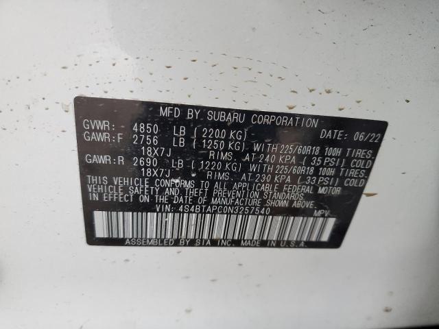 2022 SUBARU OUTBACK TO - 4S4BTAPC0N3257540
