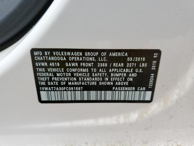 2015 VOLKSWAGEN PASSAT S - 1VWAT7A30FC081597