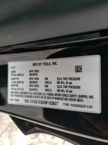 5YJ3E1EBXNF103627 Tesla MODEL 3