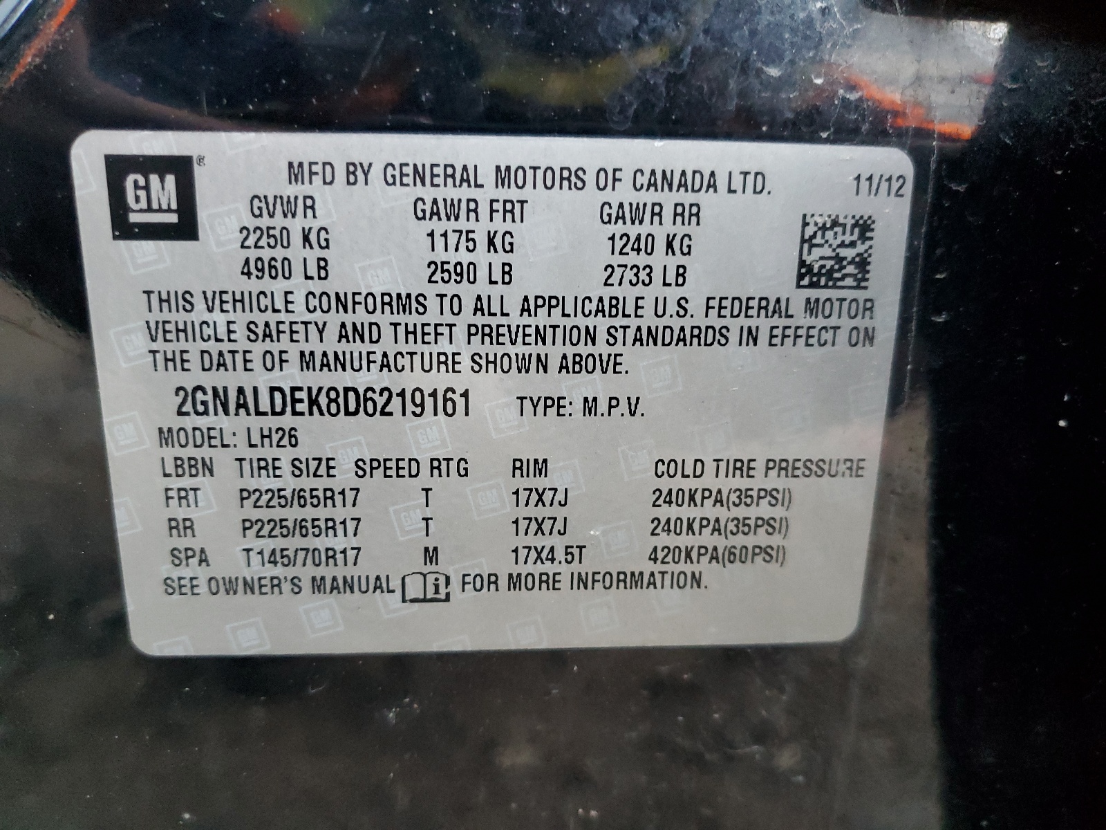 2GNALDEK8D6219161 2013 Chevrolet Equinox Lt