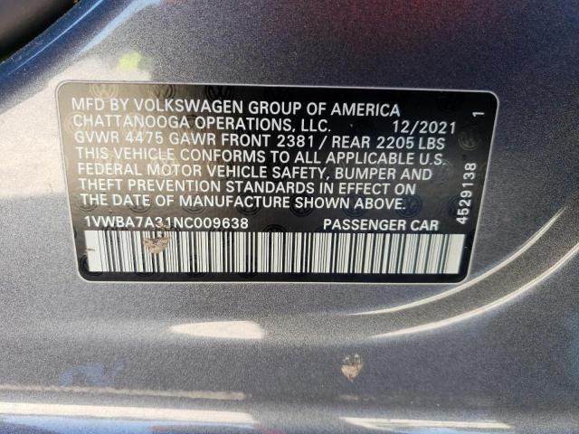 2022 VOLKSWAGEN PASSAT LIM 1VWBA7A31NC009638