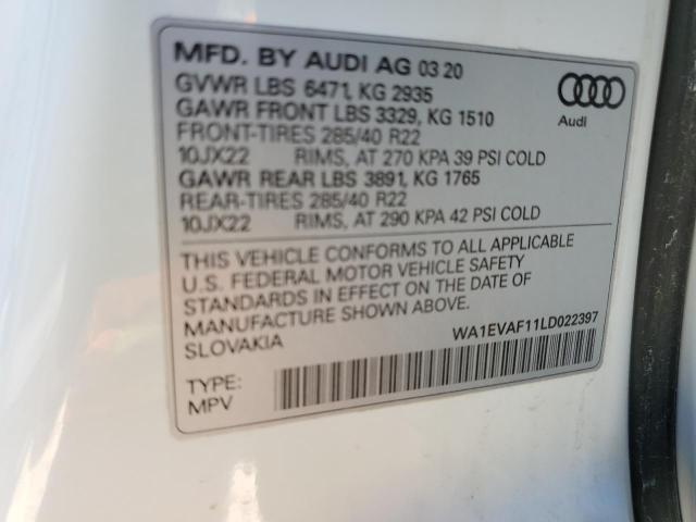2020 AUDI Q8 PREMIUM WA1EVAF11LD022397