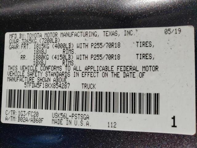 2019 TOYOTA TUNDRA CRE - 5TFDW5F18KX854287