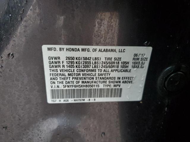 2017 HONDA PILOT EXL - 5FNYF6H5XHB050115