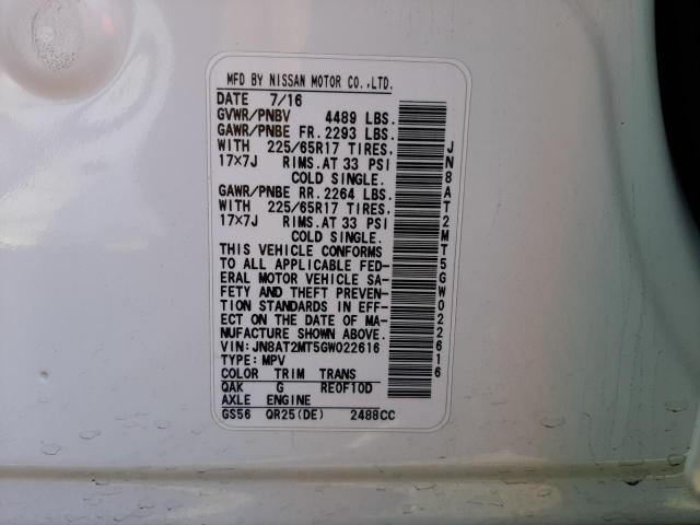JN8AT2MT5GW022616 Nissan ROGUE S