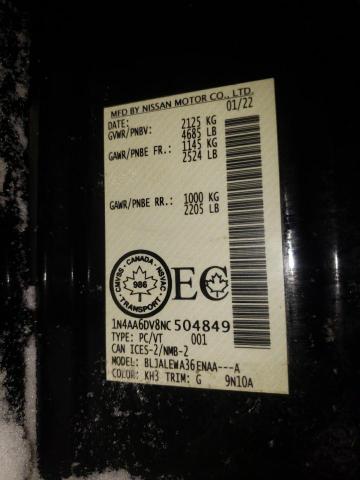 2022 NISSAN MAXIMA SL 1N4AA6DV8NC504849