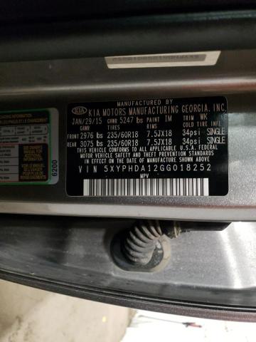 5XYPHDA12GG018252 KIA SORENTO EX