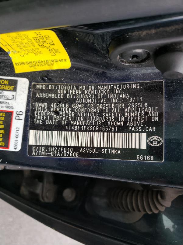 2012 TOYOTA CAMRY 4T4BF1FK9CR165761