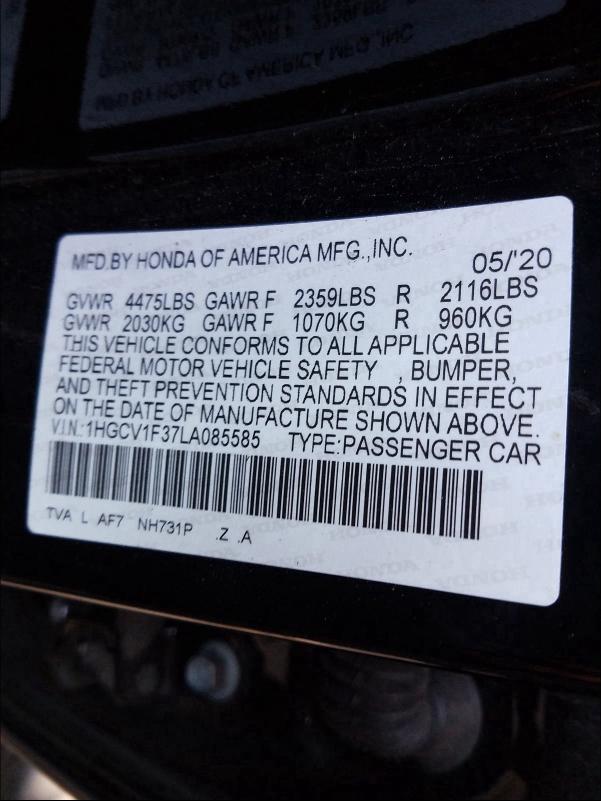 2020 HONDA ACCORD SPO 1HGCV1F37LA085585