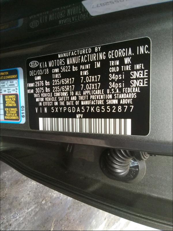 2019 KIA SORENTO LX 5XYPGDA57KG552877