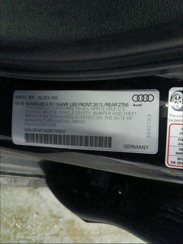2016 AUDI A6 PREMIUM WAUGFAFC8GN078802