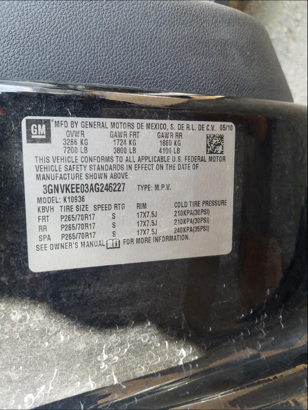 2010 CHEVROLET AVALANCHE 3GNVKEE03AG246227