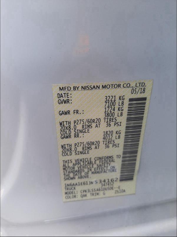 2018 NISSAN TITAN SV 1N6AA1E61JN534162