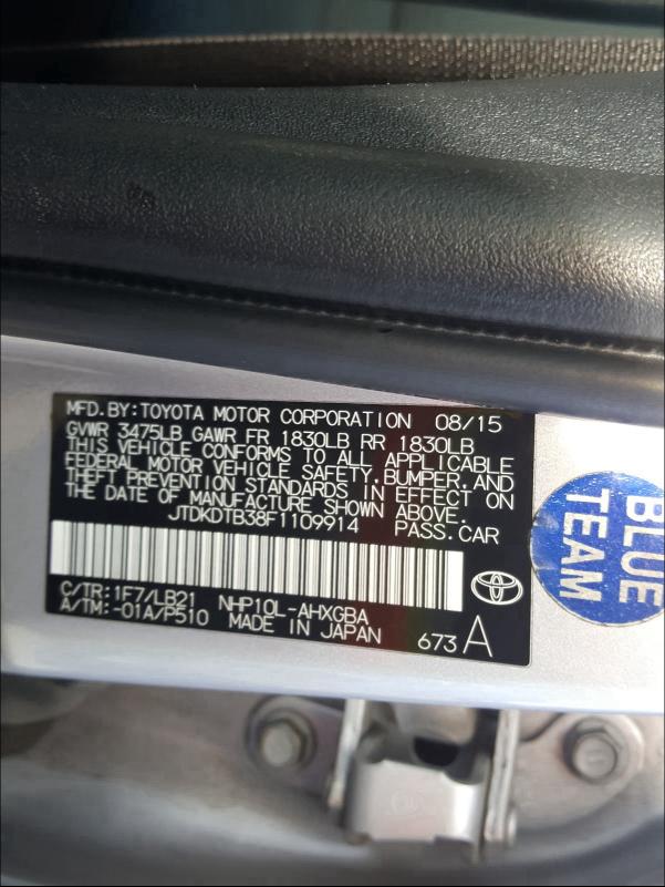 2015 TOYOTA PRIUS C JTDKDTB38F1109914