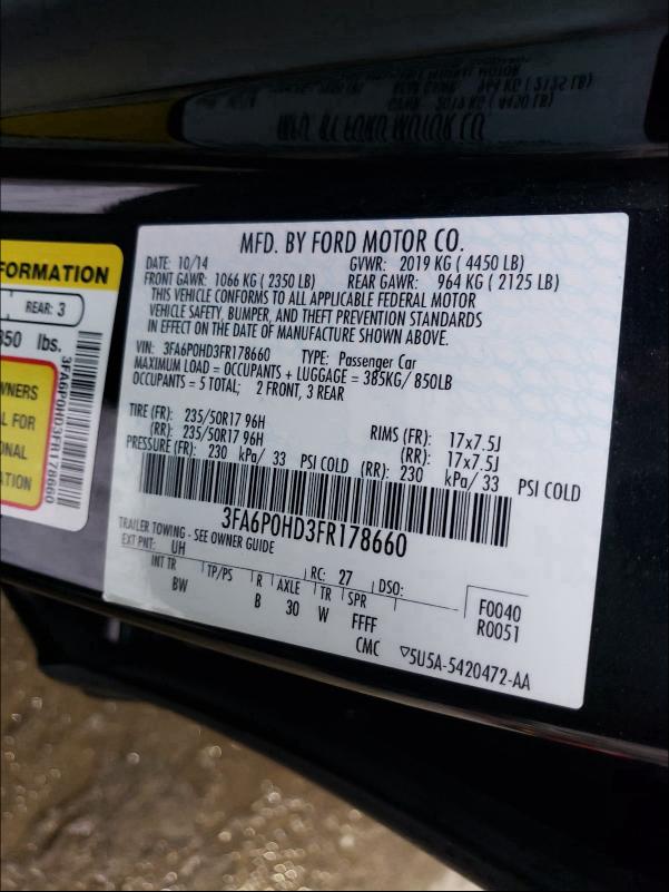 2015 FORD FUSION SE 3FA6P0HD3FR178660