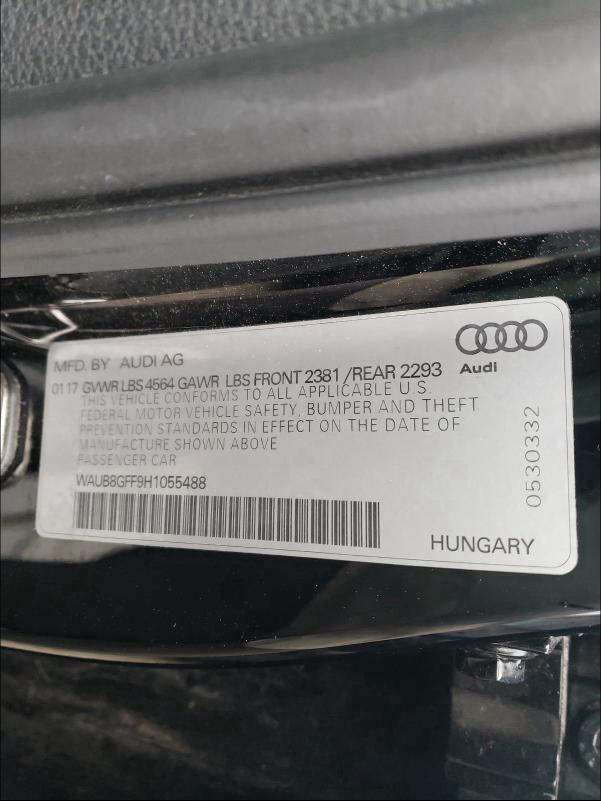 2017 AUDI A3 PREMIUM WAUB8GFF9H1055488