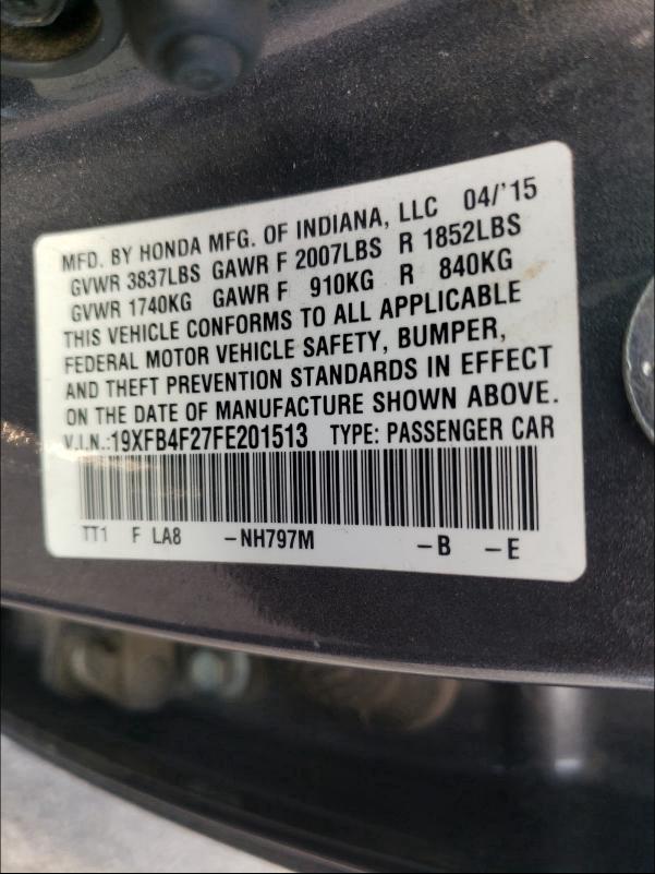 2015 HONDA CIVIC HYBR 19XFB4F27FE201513