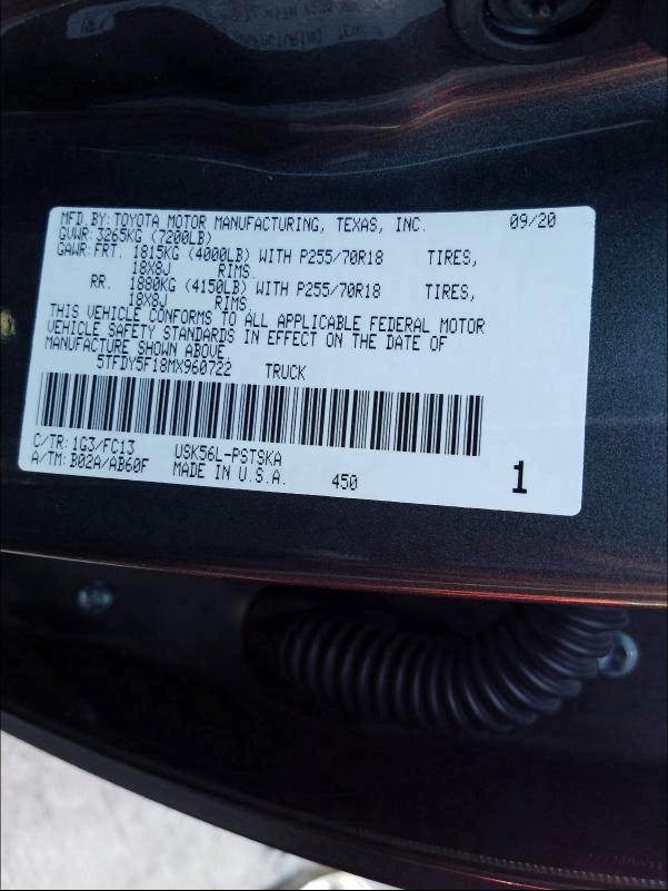 2021 TOYOTA TUNDRA CRE 5TFDY5F18MX960722