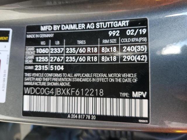 2019 MERCEDES-BENZ GLC WDC0G4JBXKF612218